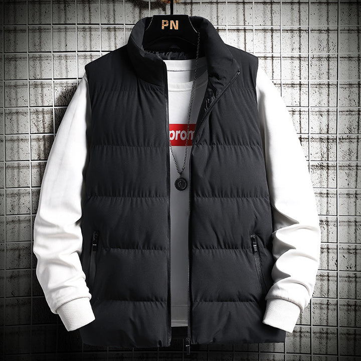 Men's Padded Quilted Vest in Layering Look with High Stand-Up Collar and Zipper Pockets Mune Fashion
