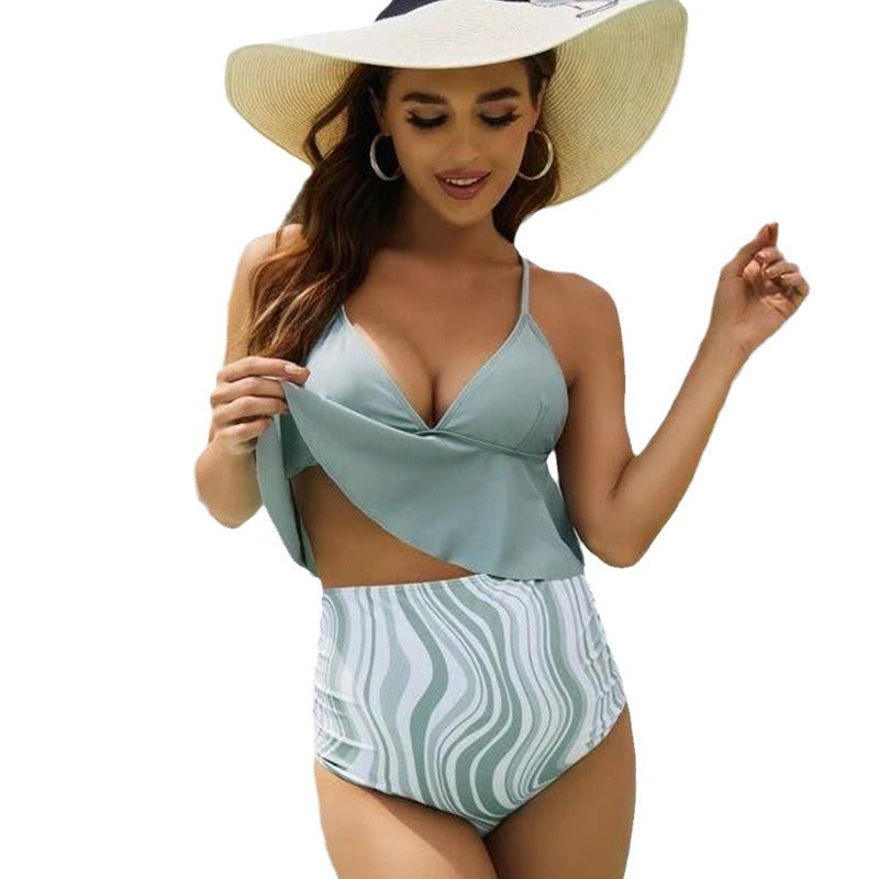 Women's High-Waisted Bikini Set with Draped Top Design Mune Fashion