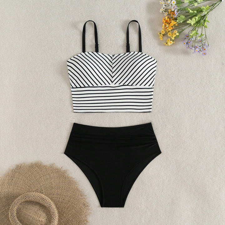 Women's High-Cut Bikini with Striped Crop Top Mune Fashion