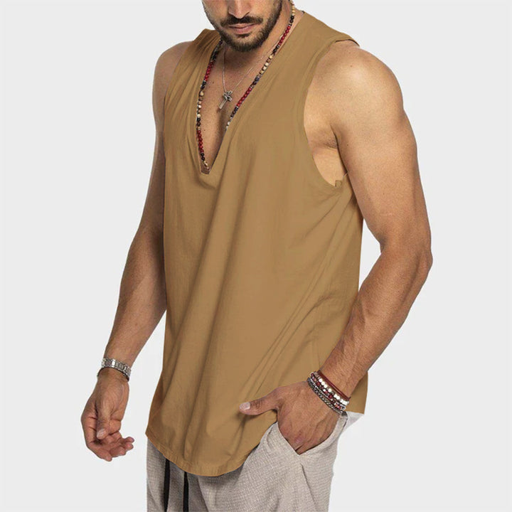 Men's deeply cut sleeveless top with V-neck and relaxed flowing fit Mune Fashion