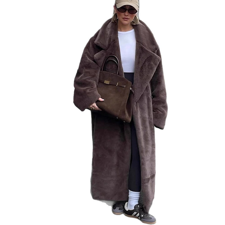 Women's Oversized Faux Fur Maxi Coat with Wide Lapels Mune Fashion