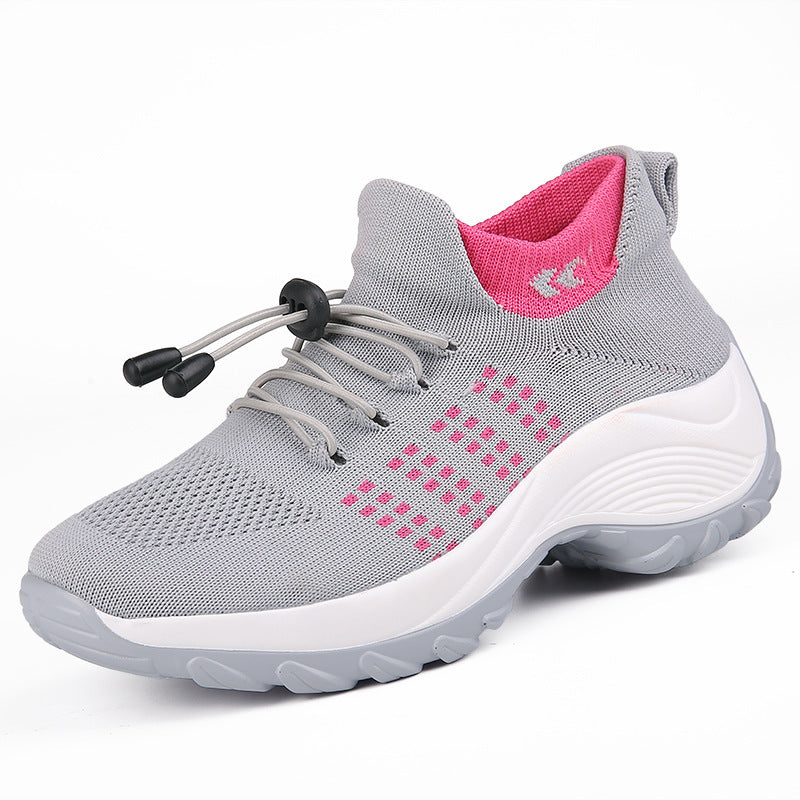 Women's knitted slip-on sneakers with quick lace, elastic shaft, and shock-absorbing platform sole Mune Fashion