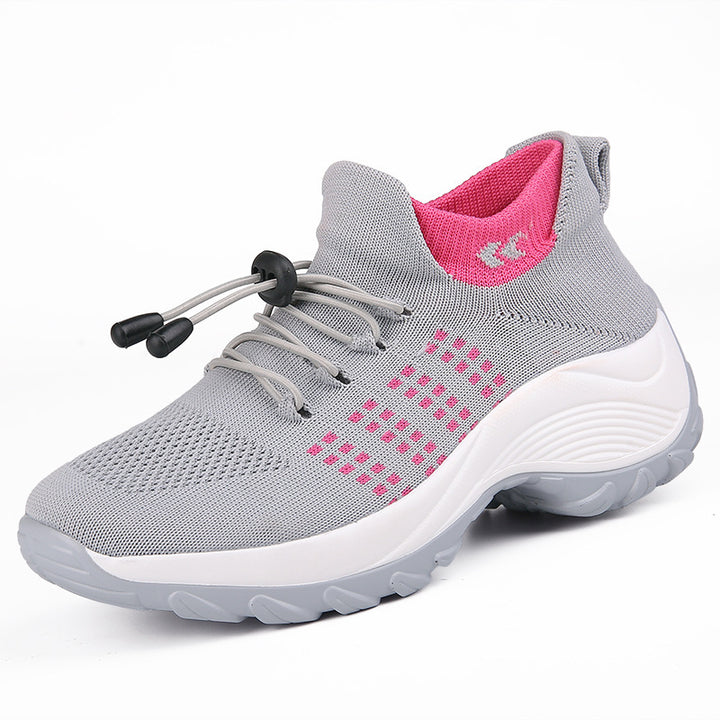 Women's knitted slip-on sneakers with quick lace, elastic shaft, and shock-absorbing platform sole Mune Fashion