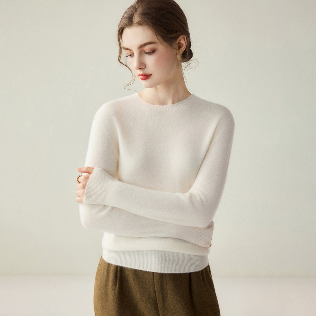 Ladies Lightweight Round Neck Sweater in Cashmere Look with Extra Fine Pile and Ribbed Hem Mune Fashion