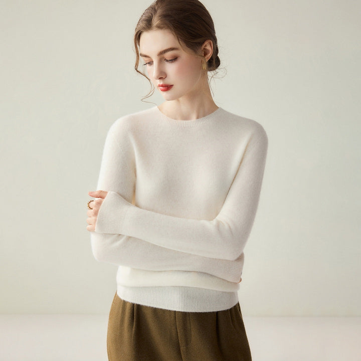 Ladies Lightweight Round Neck Sweater in Cashmere Look with Extra Fine Pile and Ribbed Hem Mune Fashion