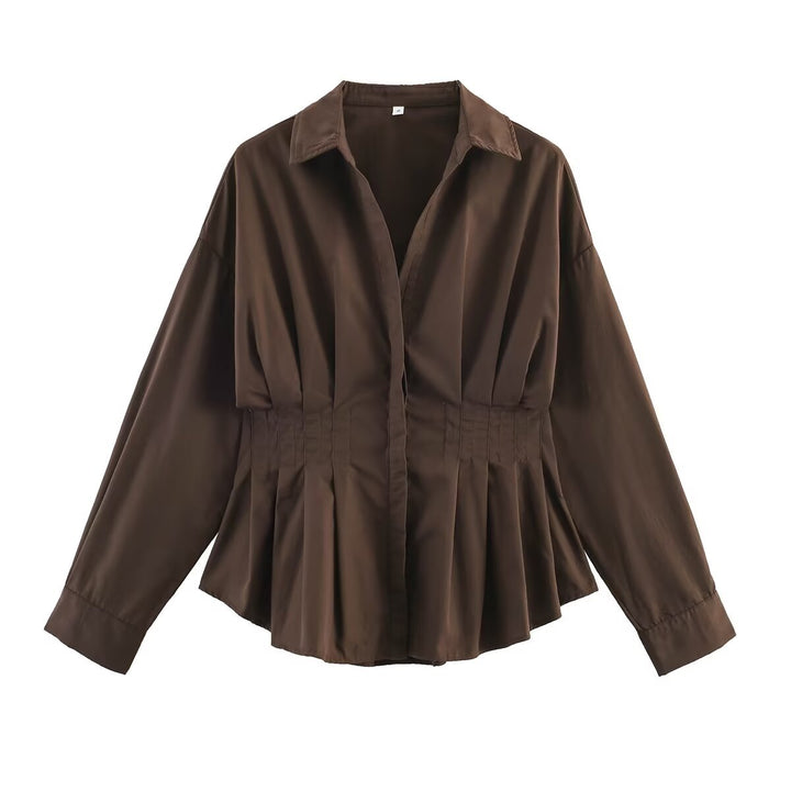 Women's tailored blouse with waist gathering and peplum Mune Fashion