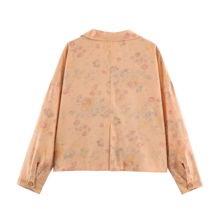 Women Boxy Blazer Jacket with Floral Silk Look, One Button Closure and Flap Pockets Mune Fashion