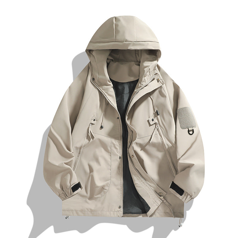 Men's breathable utility hoodie jacket with concealed zipper, multi pockets, and adjustable sleeve cuffs Mune Fashion