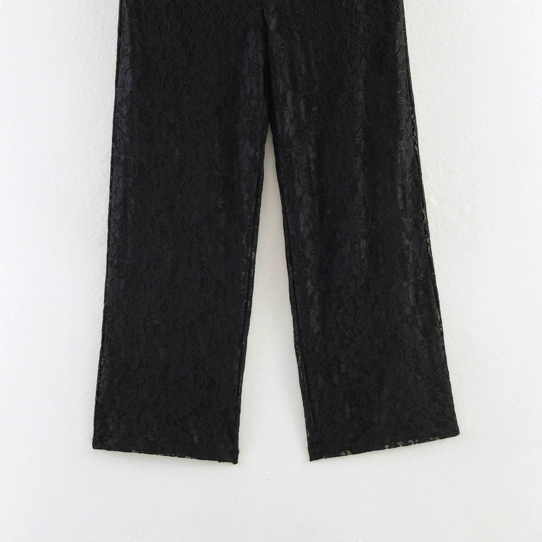 Women High Elastic Lace Pants with Wide Leg and High Waist Mune Fashion