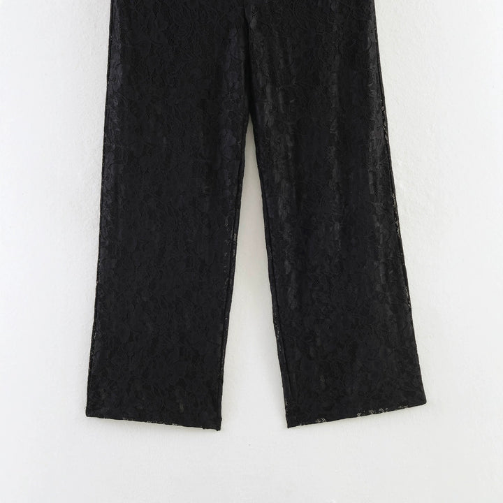 Women High Elastic Lace Pants with Wide Leg and High Waist Mune Fashion