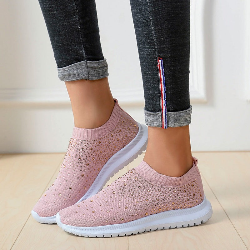 Women’s knitted slipper sneaker with rhinestone embellishment and flexible comfort sole Mune Fashion