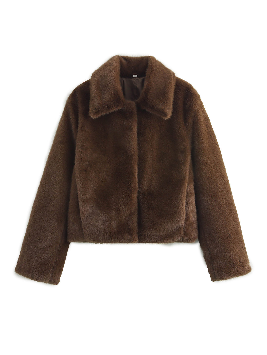 Women's Boxy Faux Fur Short Jacket with Classic Shirt Collar and Velvety Lining Mune Fashion