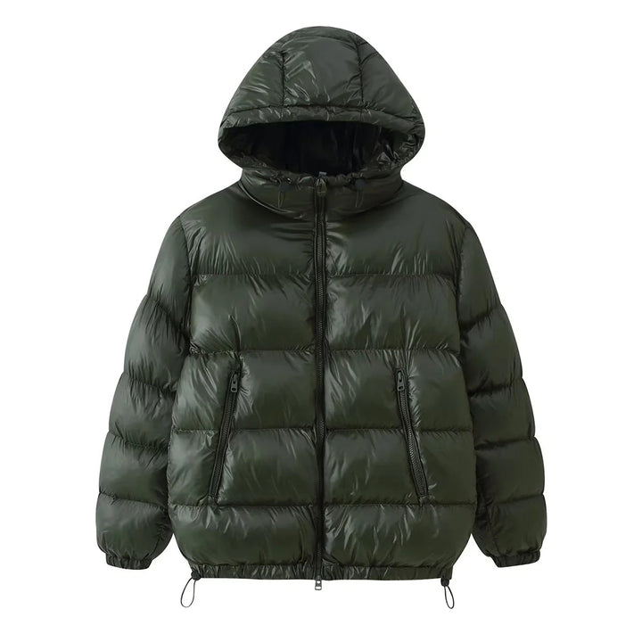 Women's padded hooded jacket in down look with drawstring hem and zip pockets Mune Fashion