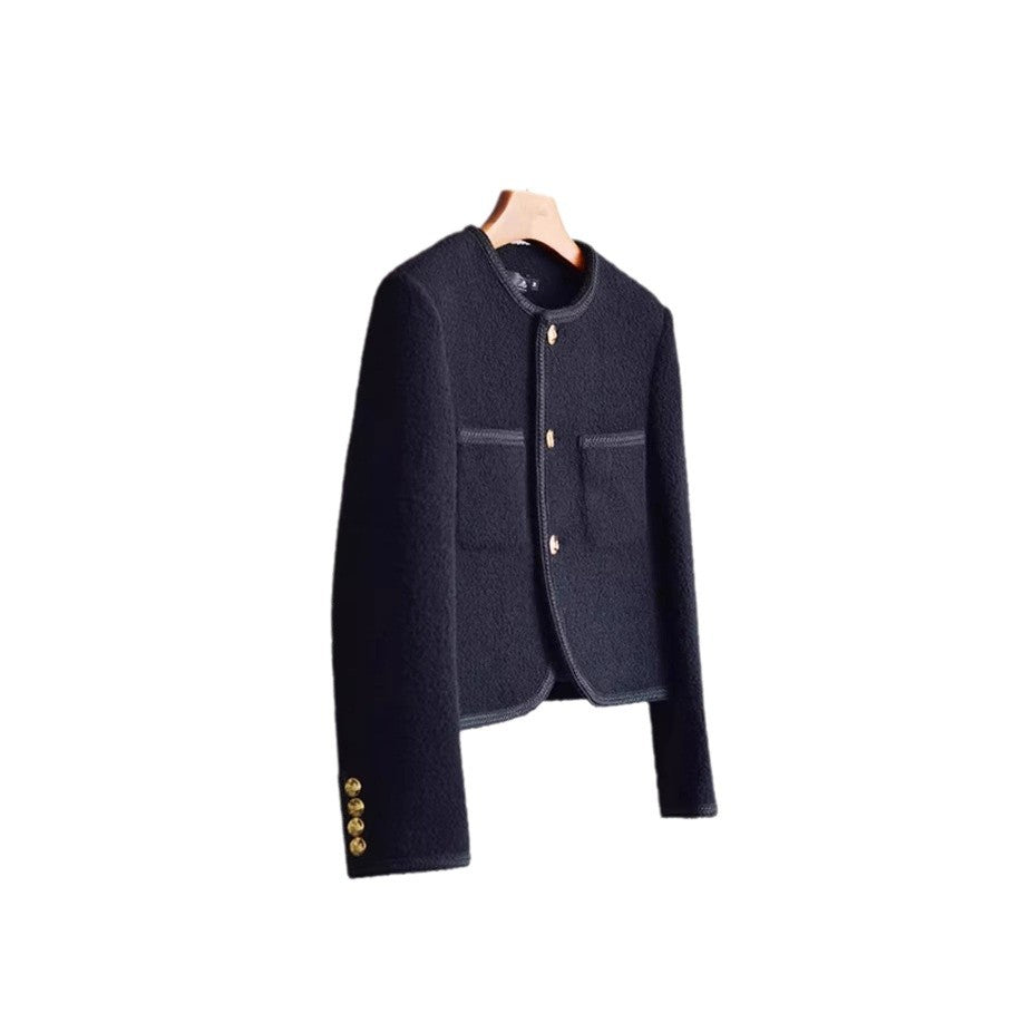 Women Fashionable Bouclé Jacket with Golden Buttons Mune Fashion