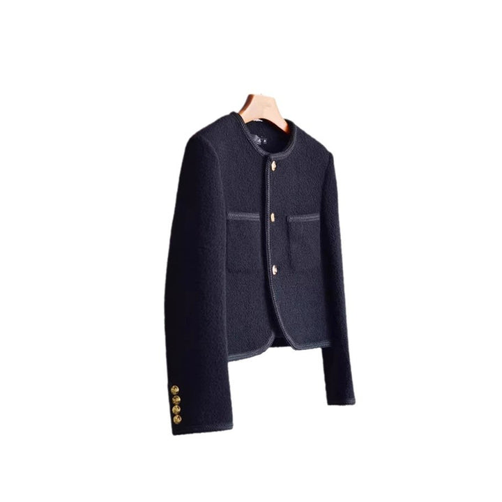 Women Fashionable Bouclé Jacket with Golden Buttons Mune Fashion