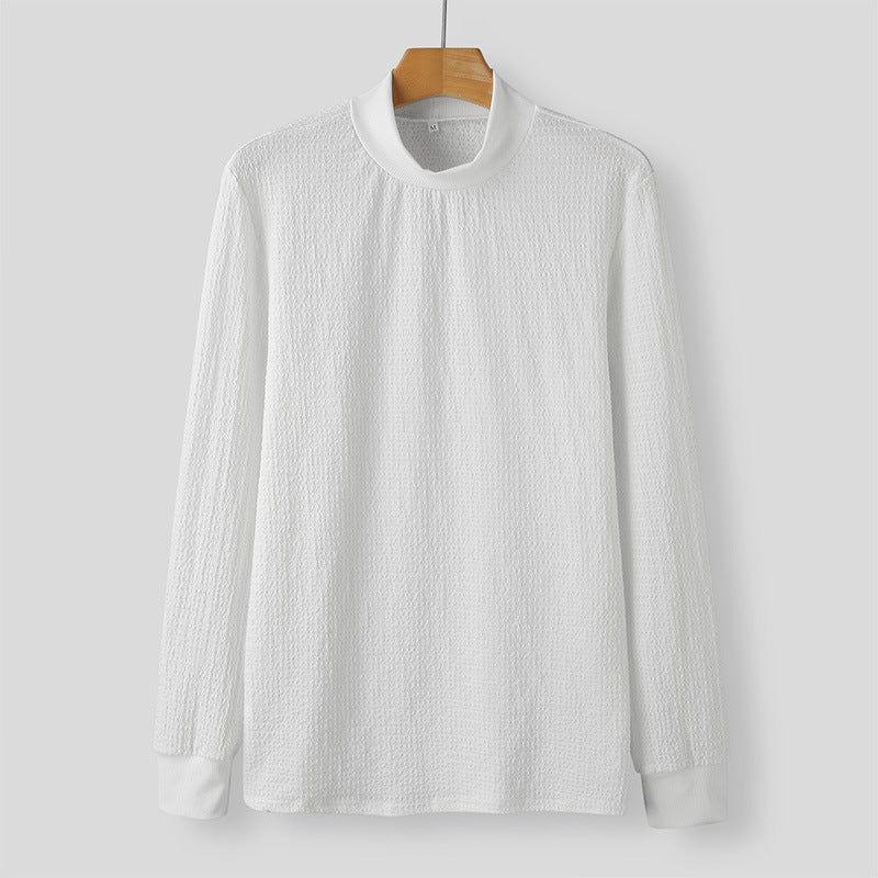 Unisex nano textured waffle knit pullover with slim stand-up collar and ribbed cuffs Mune Fashion