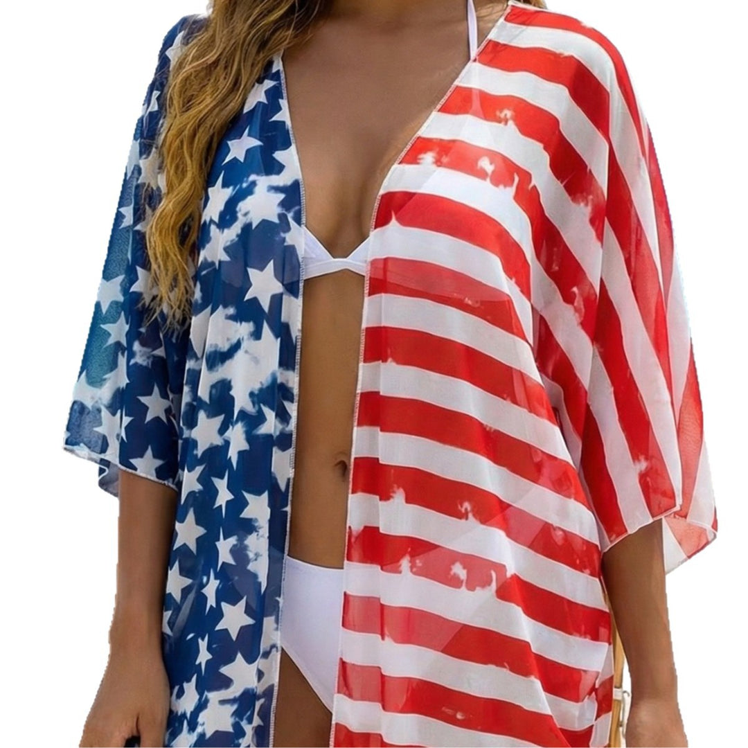 Women's casual beach kimono with patriotic motif Mune Fashion
