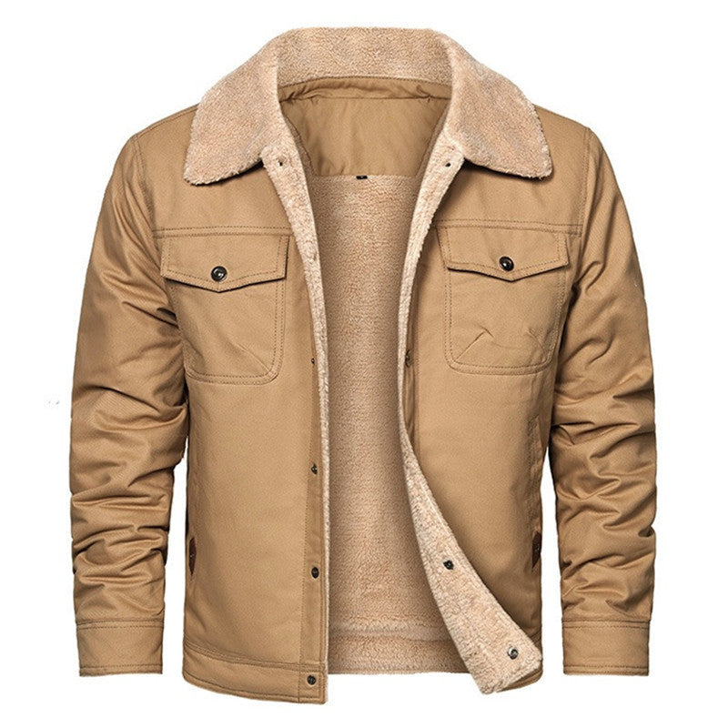 Men's Sherpa-lined canvas trucker jacket with thermal lining and chest pockets Mune Fashion