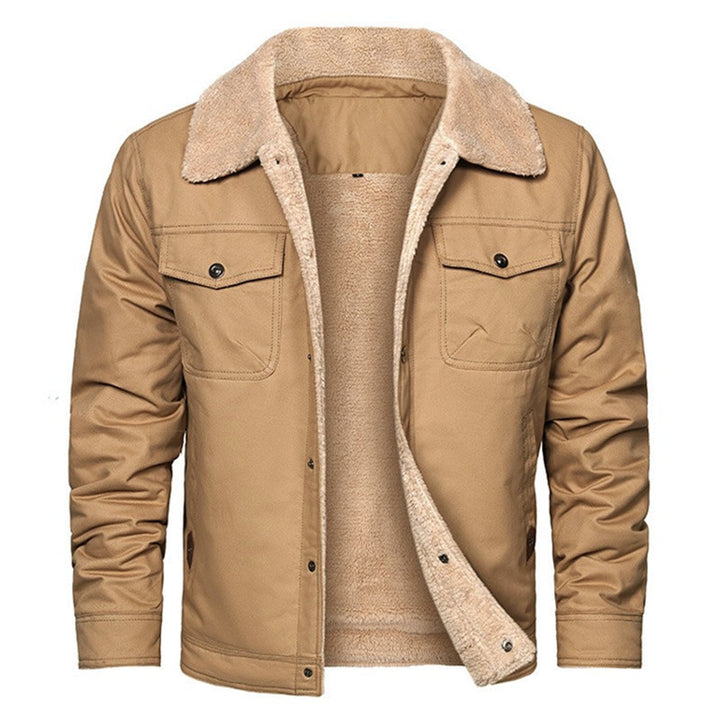 Men's Sherpa-lined canvas trucker jacket with thermal lining and chest pockets Mune Fashion
