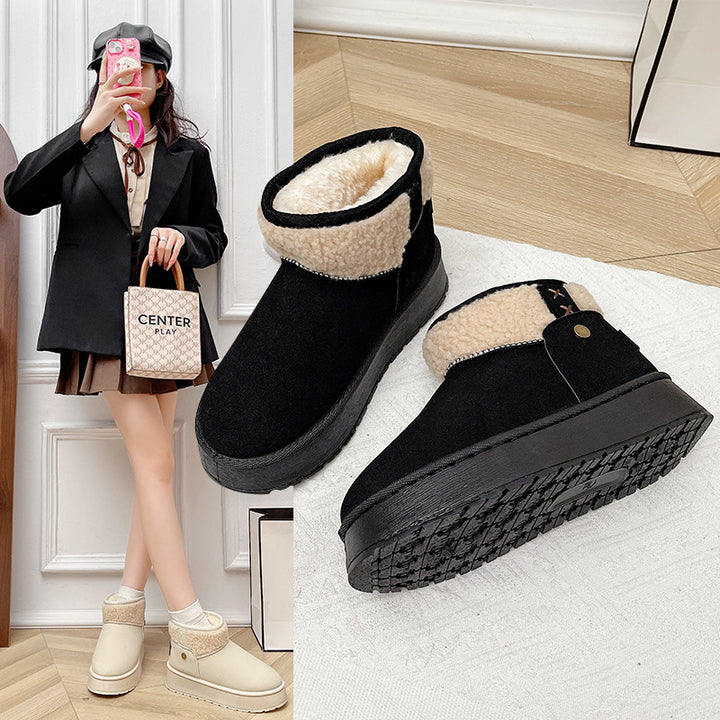 Women's Lined Ankle Boots with Teddy Lining, Faux Velvet and Platform Sole Mune Fashion