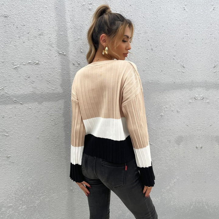 Women Casual Knit Sweater with Ribbed Structure and Wide Sleeves Mune Fashion