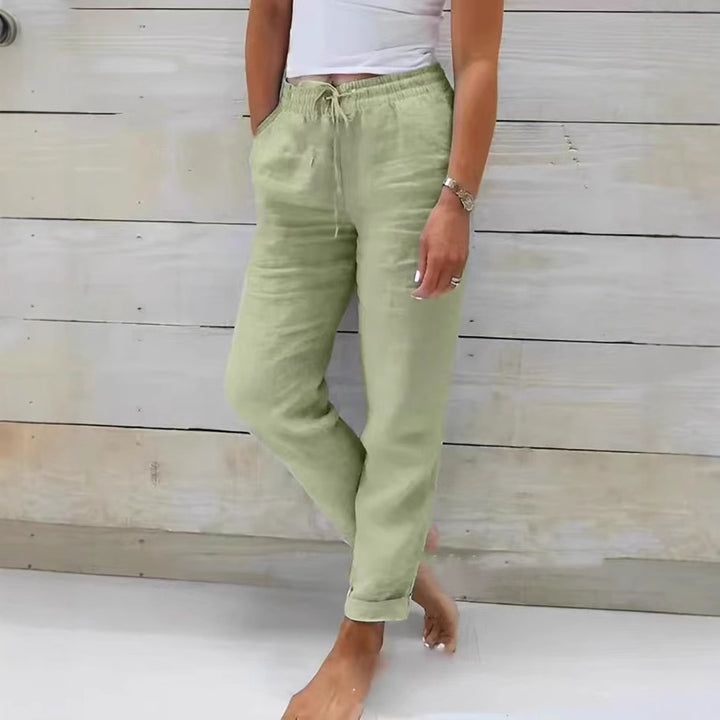 Women's casual linen pants with elastic waistband drawstring and side pockets Mune Fashion