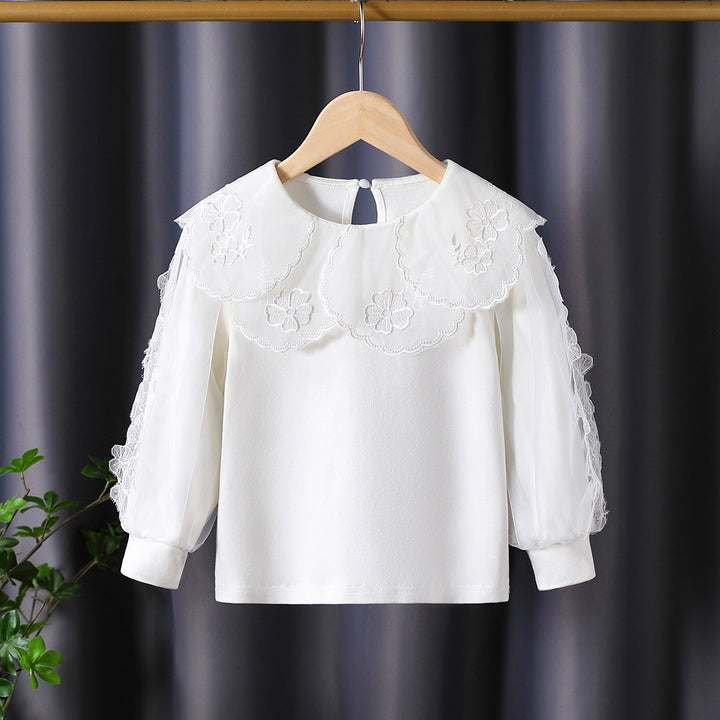 Girl elegant blouse with floral lace appliqués Mune Fashion
