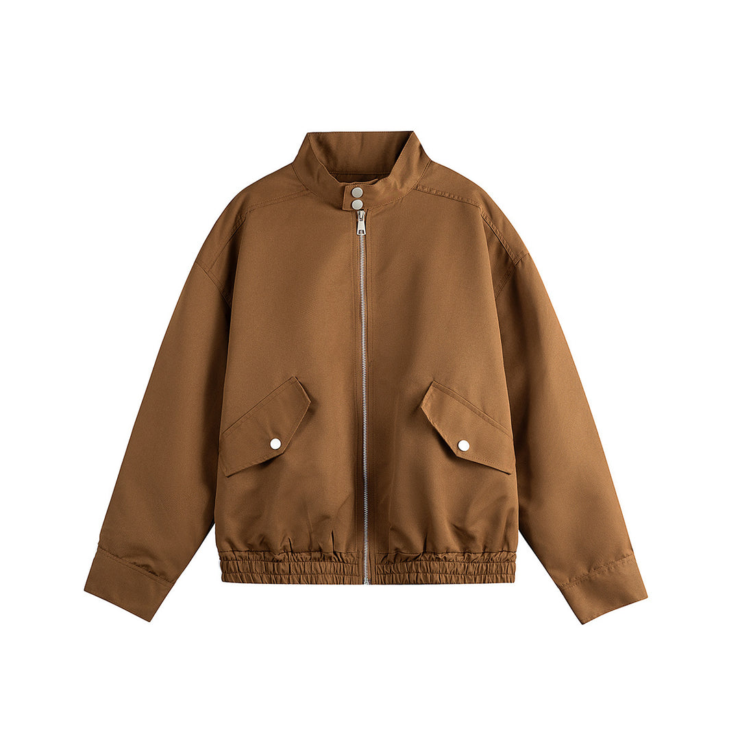 Unisex Boxy Bomber Jacket in Workwear Look with Stand-Up Collar and Flap Pockets Mune Fashion