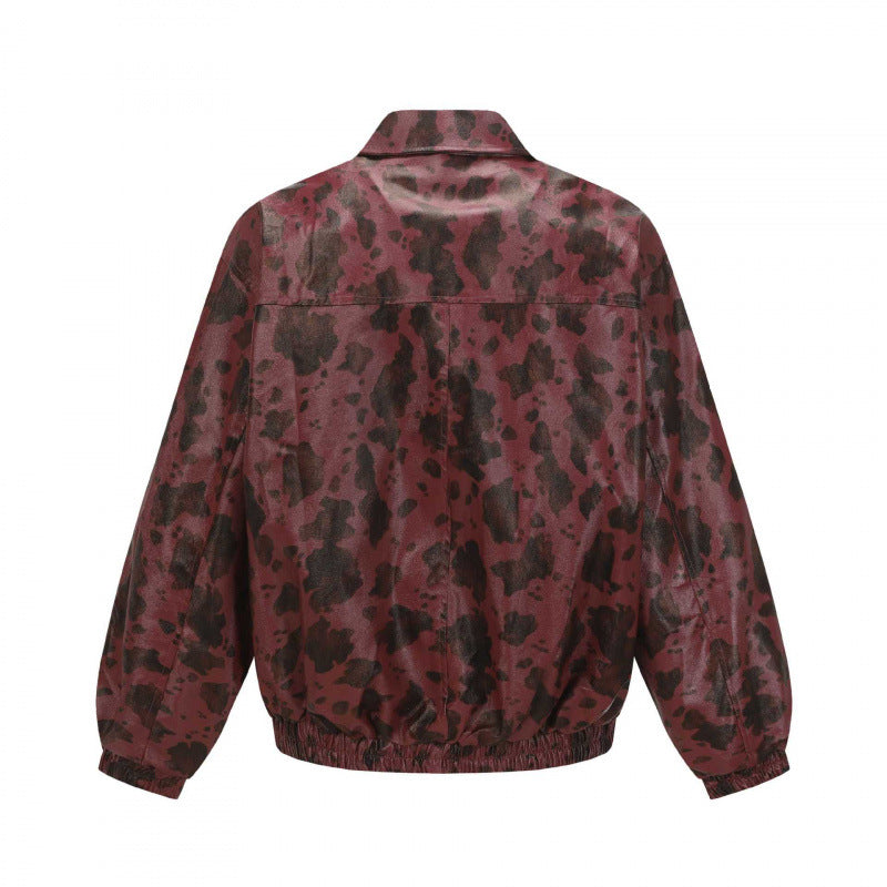 Unisex short-cut boxy jacket with zipper, elastic hem and modern animal print Mune Fashion