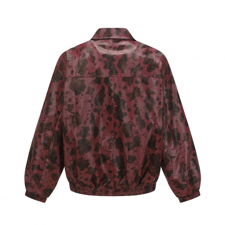 Unisex short-cut boxy jacket with zipper, elastic hem and modern animal print Mune Fashion