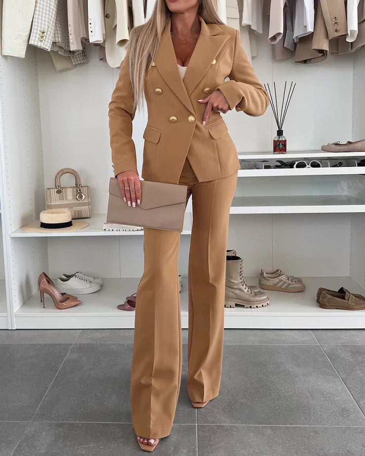Women's two-piece tailored pantsuit with double-breasted design and flared trousers Drune