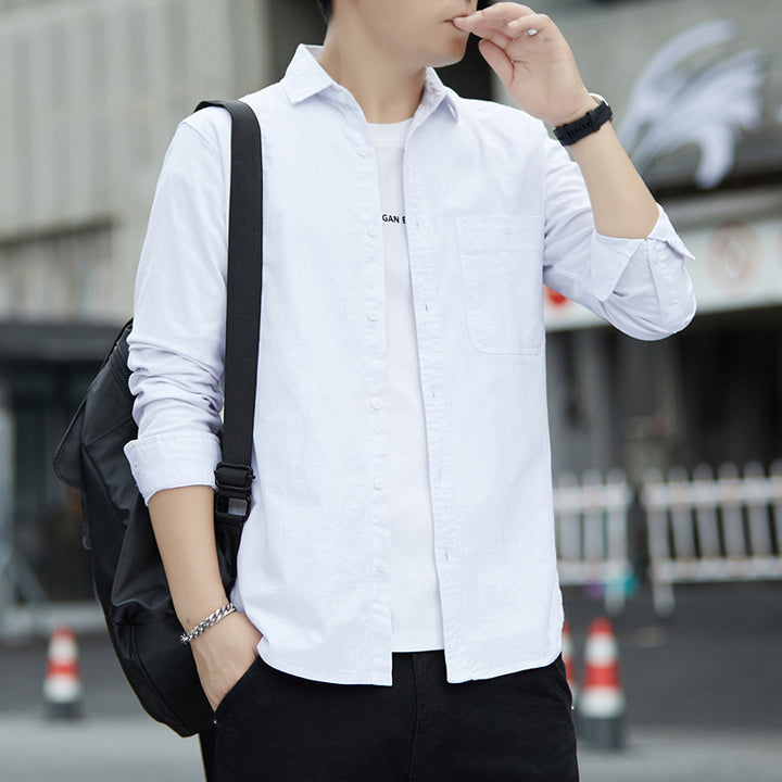 Men's Casual Oxford Shirt with Chest Pocket and Kent Collar Mune Fashion