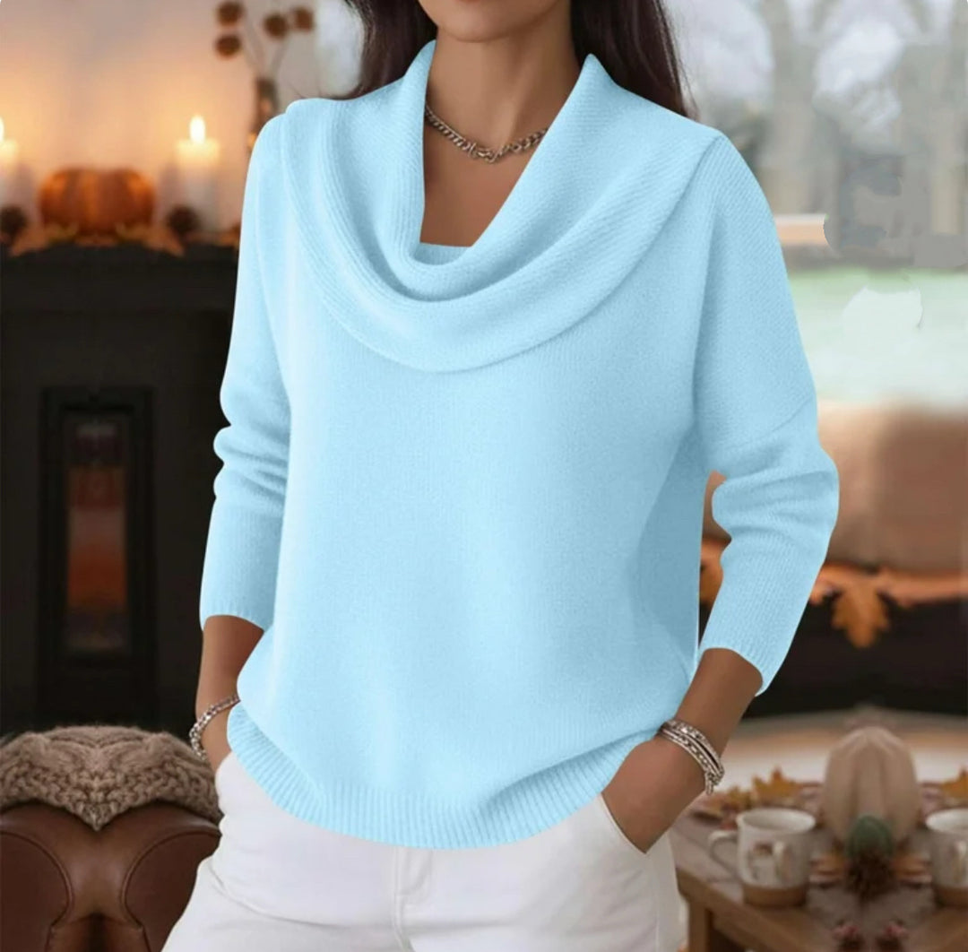 Women's Casual Shawl Collar Fine Knit Sweater with Dropped Shoulder and Ribbed Hem Mune Fashion