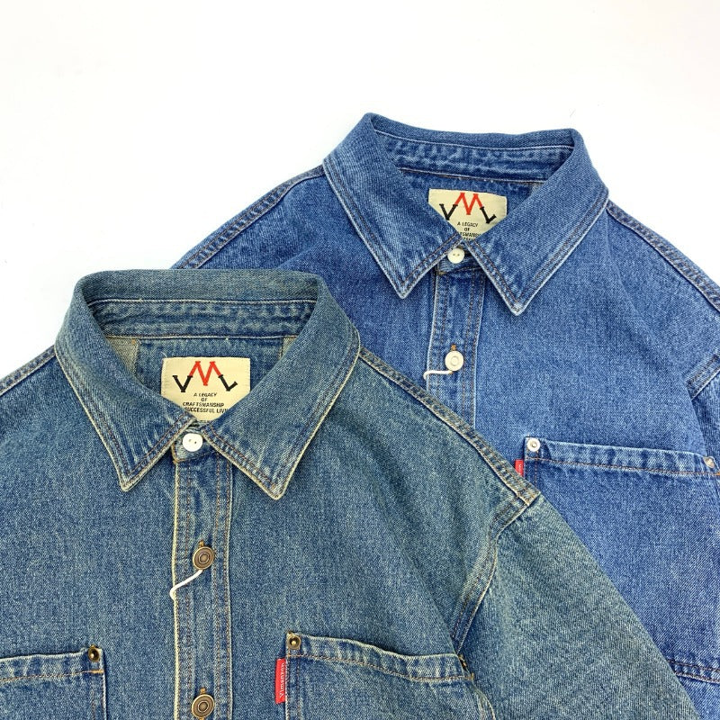 Men's Relaxed Denim Shirt Jacket with Patch Chest Pockets and Rounded Hem Mune Fashion