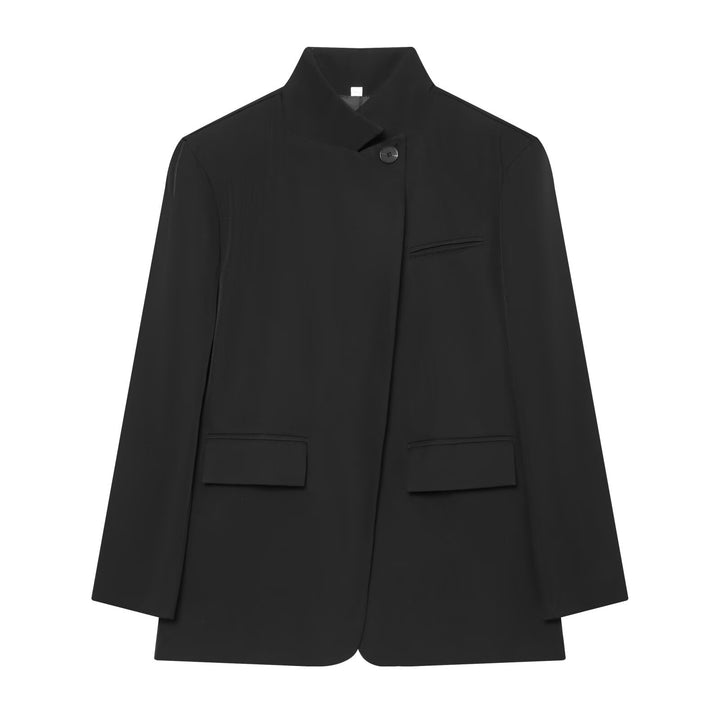 Women Checked Long Blazer with Stand Collar, Concealed Button Placket and Flap Pockets Mune Fashion
