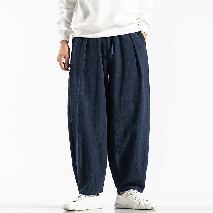 Men's wide pleated harem pants with drawstring, casual taper and deep crotch Mune Fashion
