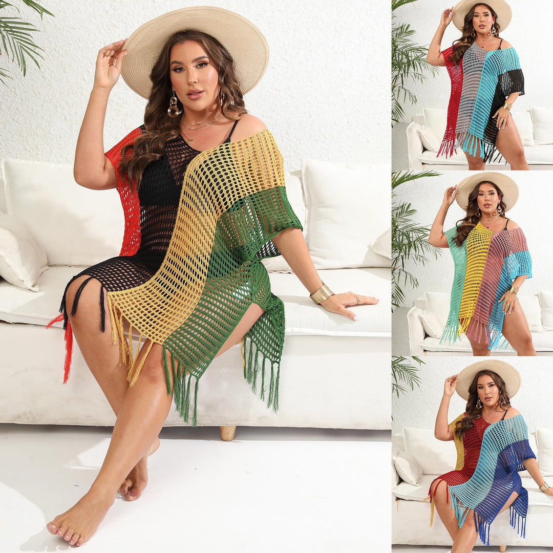 Ladies airy net beach cover-up with fringes Mune Fashion