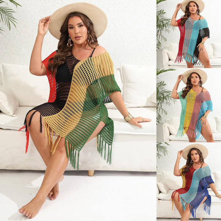 Ladies airy net beach cover-up with fringes Mune Fashion