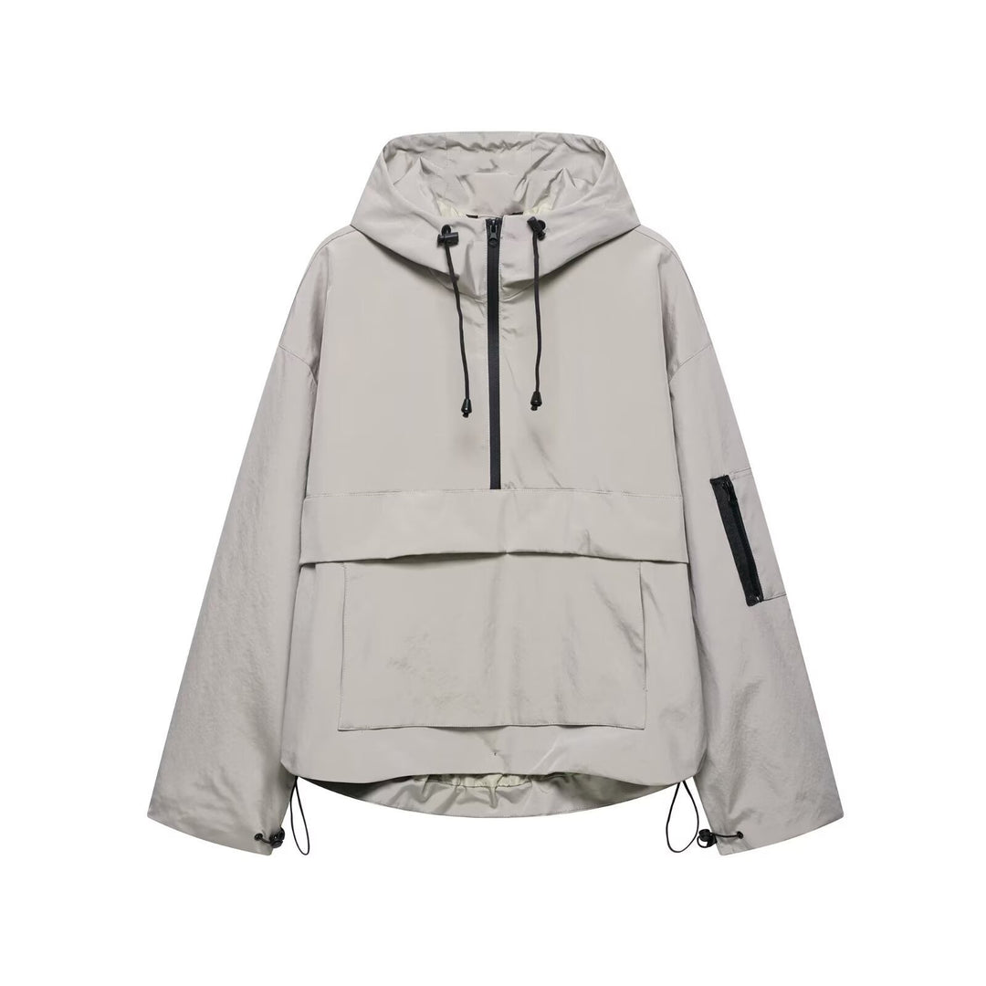 Women's nan windproof oversized anorak with half zip, kangaroo pocket, and adjustable hood Mune Fashion