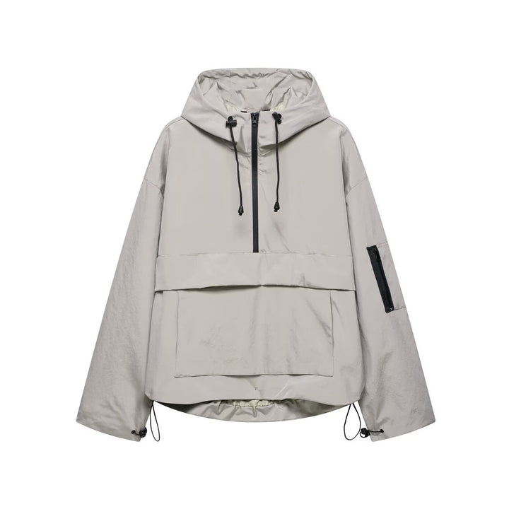 Women's nan windproof oversized anorak with half zip, kangaroo pocket, and adjustable hood Mune Fashion