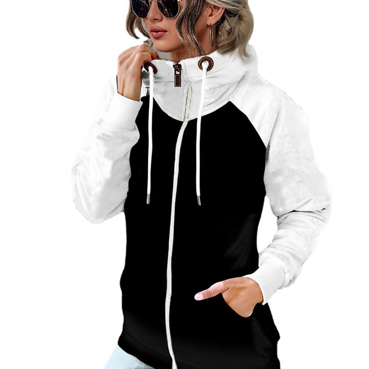 Women's hooded jacket with high stand-up collar, full-length zipper, and raglan sleeves Mune Fashion