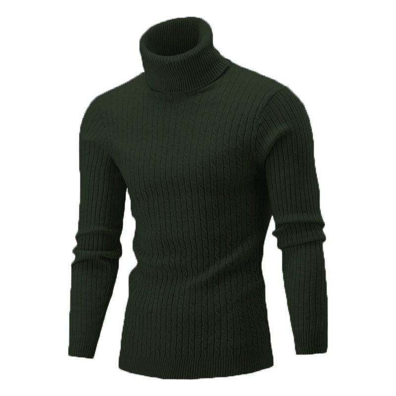 Men's ribbed turtleneck sweater with cable knit pattern and form-fitting slim-fit silhouette Mune Fashion