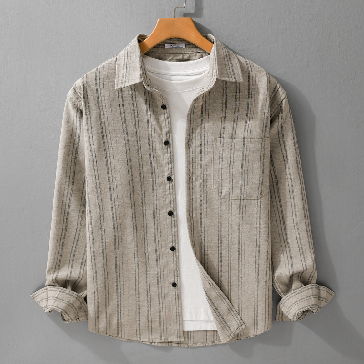 Men's Relaxed-Stripe Shirt Jacket made of fine cotton twill with patch chest pocket Mune Fashion