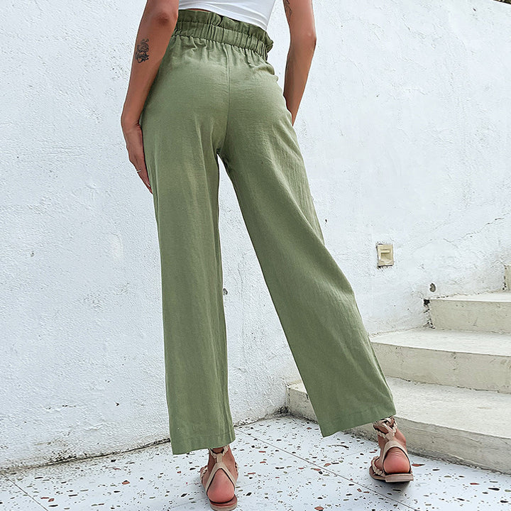 Women's High-Waisted Culotte Pants with Pleats, Button Tabulation and Wide Leg Mune Fashion
