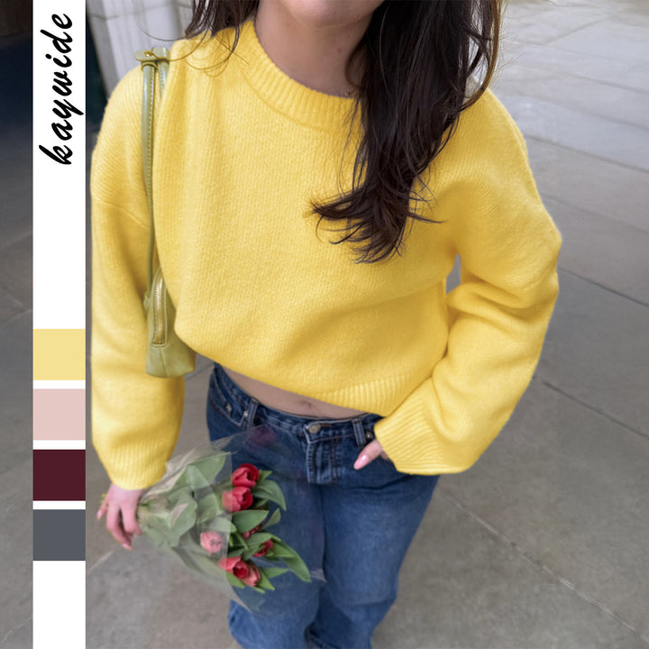 Women's Oversize Fine Knit Sweater with Stand-Up Collar, Extended Back and Balloon Sleeves Mune Fashion