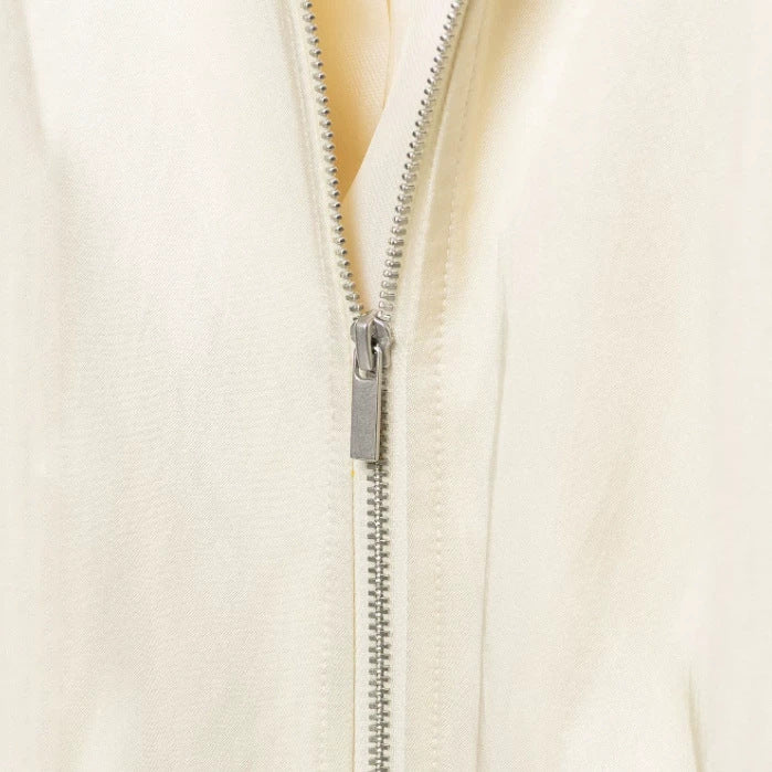 Women's Cropped Satin Blouson with Raglan Sleeves, Elastic Hem, and Front Zipper Mune Fashion
