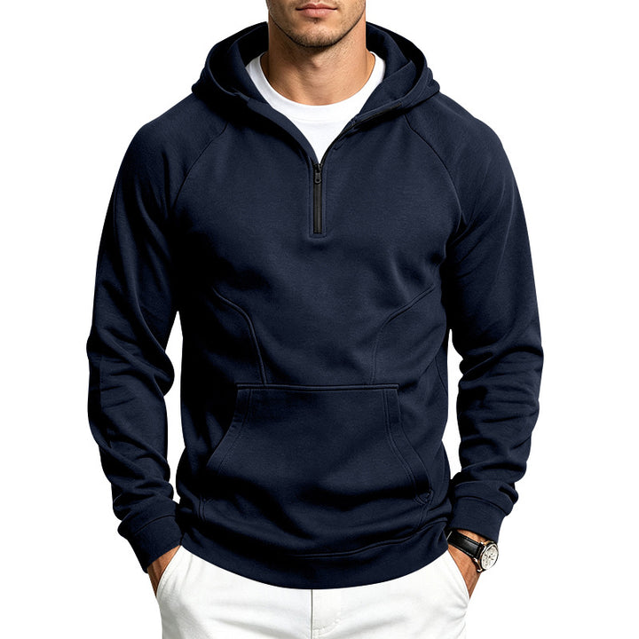 Men's Hoodie with Half Zipper, Sporty Slim Fit and Kangaroo Pocket Mune Fashion