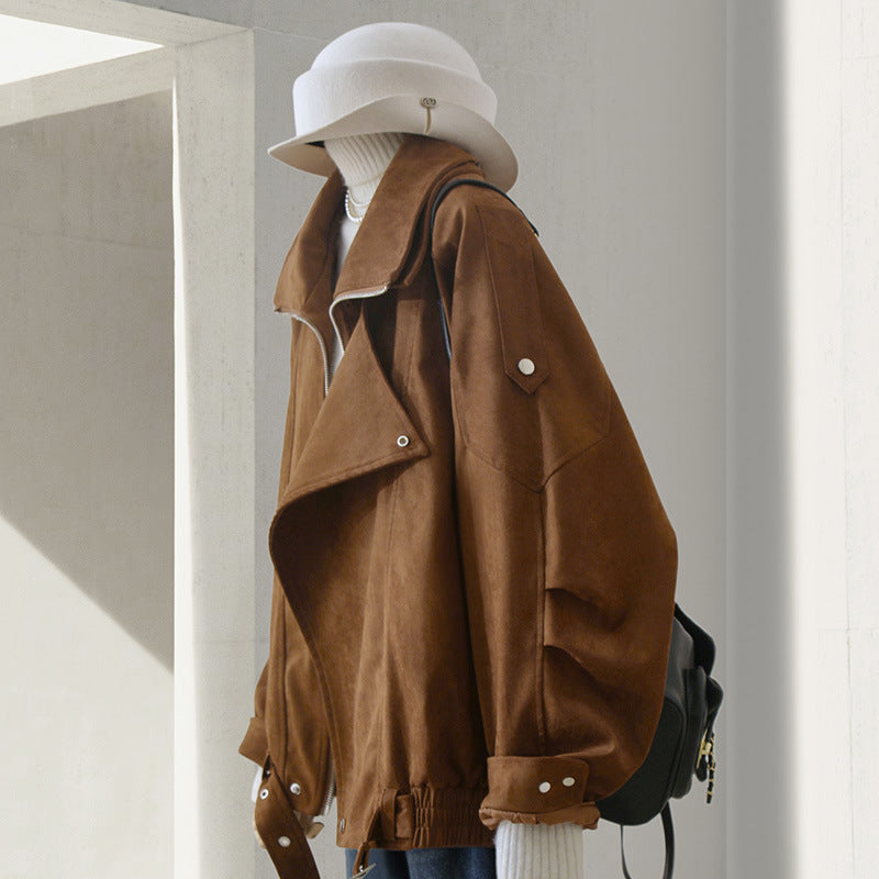 Women's Fashionable Suede Jacket with Asymmetrical Cut Mune Fashion