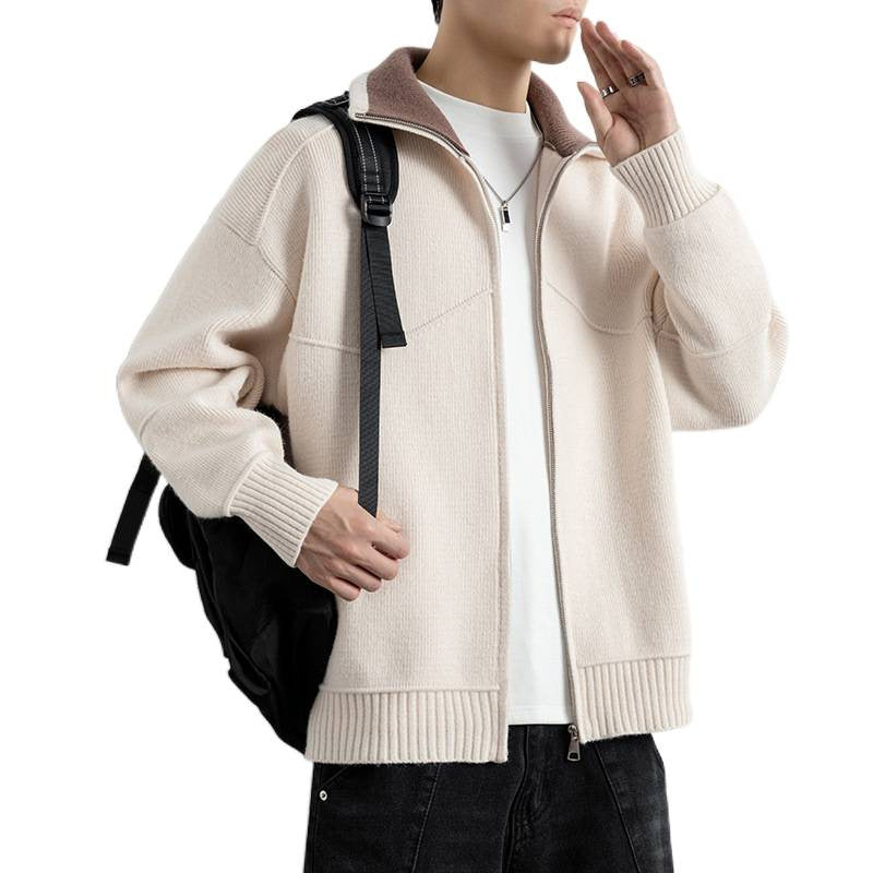 Men's knit zip jacket with contrast collar and ribbed cuffs Mune Fashion