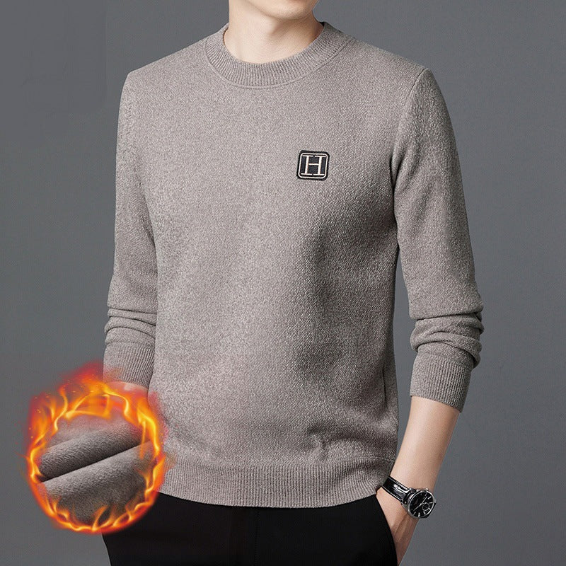 Men's Fine Thermal Crew Neck Pullover made of warming Microfleece with Slim Fit and Logo Patch Mune Fashion